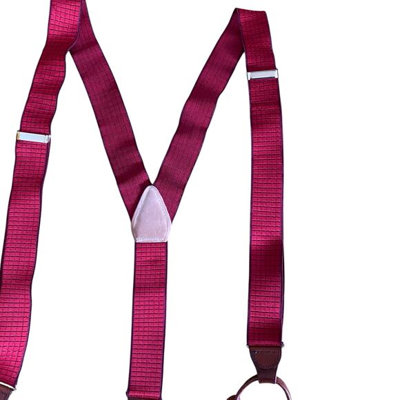 Vintage Suspenders Elastic Fabric Red with Purple Square Pattern and Trim unisex - Picture 3 of 5